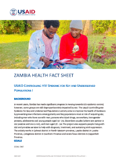 In recent years, Zambia has made significant progress in moving towards HIV epidemic control; however, some groups are still disproportionately impacted by HIV.