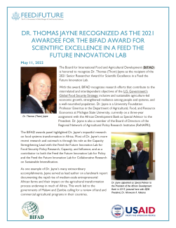 Dr. Thomas Jayne Recognized as the 2021 Awardee for the BIFAD Award For Scientific Excellence in a Feed The Future Innovation Lab