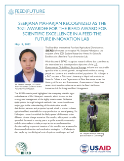 Seerjana Maharjan Recognized as The 2021 Awardee for the BIFAD Award For Scientific Excellence in a Feed The Future Innovation Lab