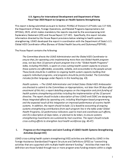 Fiscal Year 2023 Report to Congress on Health Systems Strengthening