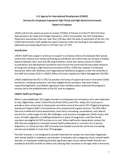 Services for Employees Exposed to High-Threat and High-Stress Environments Report to Congress