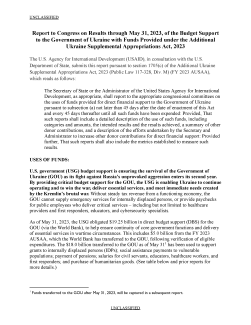 Report to Congress on Results through May 31, 2023, of the Budget Support to the Government of Ukraine with Funds Provided under the Additional Ukraine Supplemental Appropriations Act, 2023