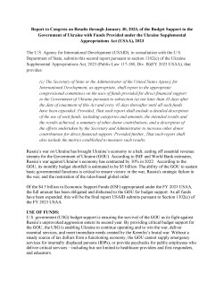 Report to Congress on Results through January 30, 2023, of the Budget Support to the Government of Ukraine with Funds Provided under the Ukraine Supplemental Appropriations Act (USAA), 2023