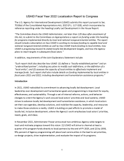 USAID Localization Report to Congress FY 2022