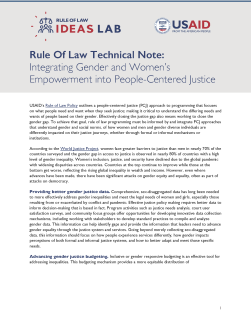 Rule Of Law Technical Note: Integrating Gender and Women’s Empowerment into People-Centered Justice