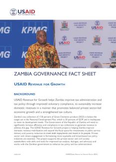 A Zambian man speaks at a podium in this thumbnail of the Revenue for Growth Fact Sheet