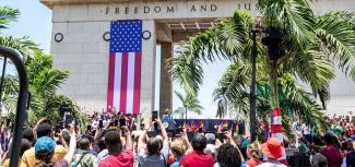 Vice President Kamala Harris addresses Ghanaian youth at the Independence Square