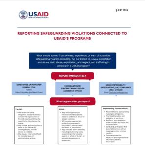 Image of reporting flowchart detailing who to report safeguarding violations to at the Agency and OIG