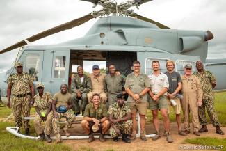 A team of experts helped bring Chilunda home safely using a slinging technique and a large helicopter. 