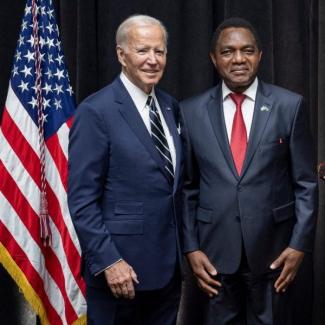 President Biden (left) with President Hichilema.