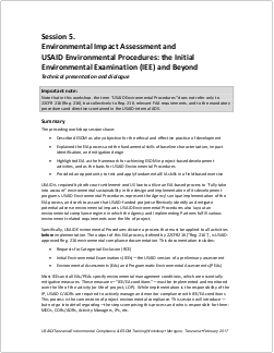 4.5-Day Basic EC-ESDM - Session 5: EIA and USAID’s Environmental Procedures