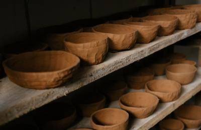 Pottery drying on racks