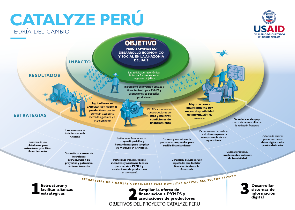 El siguiente gráfico describe la teoría del cambio de CATALYZE Perú y las estrategias que utilizará para lograr estos resultados